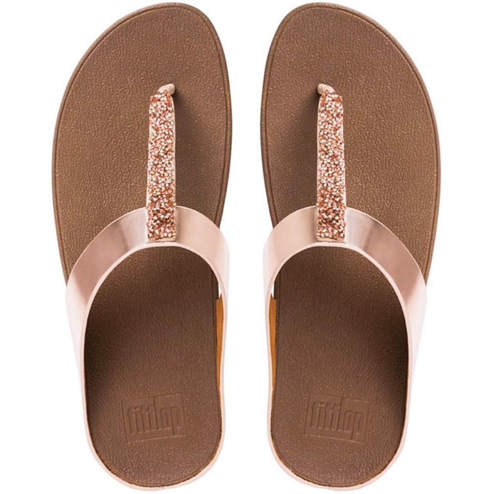 FitFlop Fino Rose Gold Metallic Beaded Thong Sandals